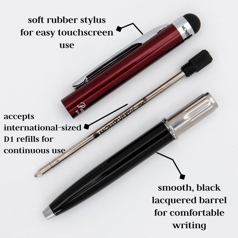 Monteverde USA Poquito Stylus Pen - Red & Black | Compact Metal Ballpoint Pen with Capacitive Stylus | Refillable with D1 Standard International Mini Ballpoint Refills - Image 4